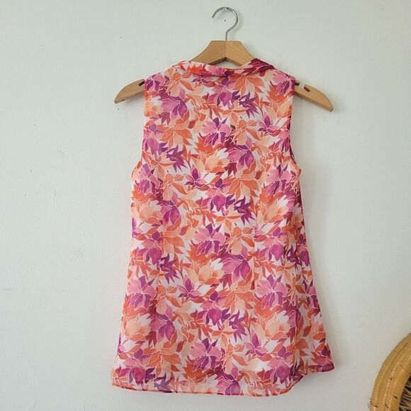 Ann Taylor Pink/Orange Draped Neck Sleeveless Blouse XS Chiffon - Picture 6 of 6